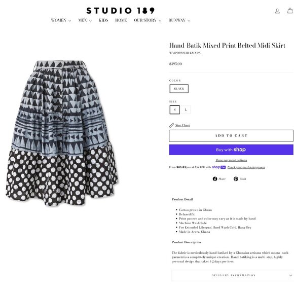 Studio 189 Hand Batik Mixed Print Belted Midi Skirt - Picture 1 of 6